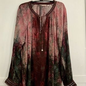 Soft Surroundings Tie dye peasant top SIZE LARGE L 14/16 NWOT